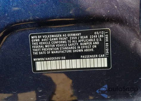 2013 Volkswagen Cc 2.0T Lux z USA, uszkodzony, nr VIN WVWRN7AN0DE505198